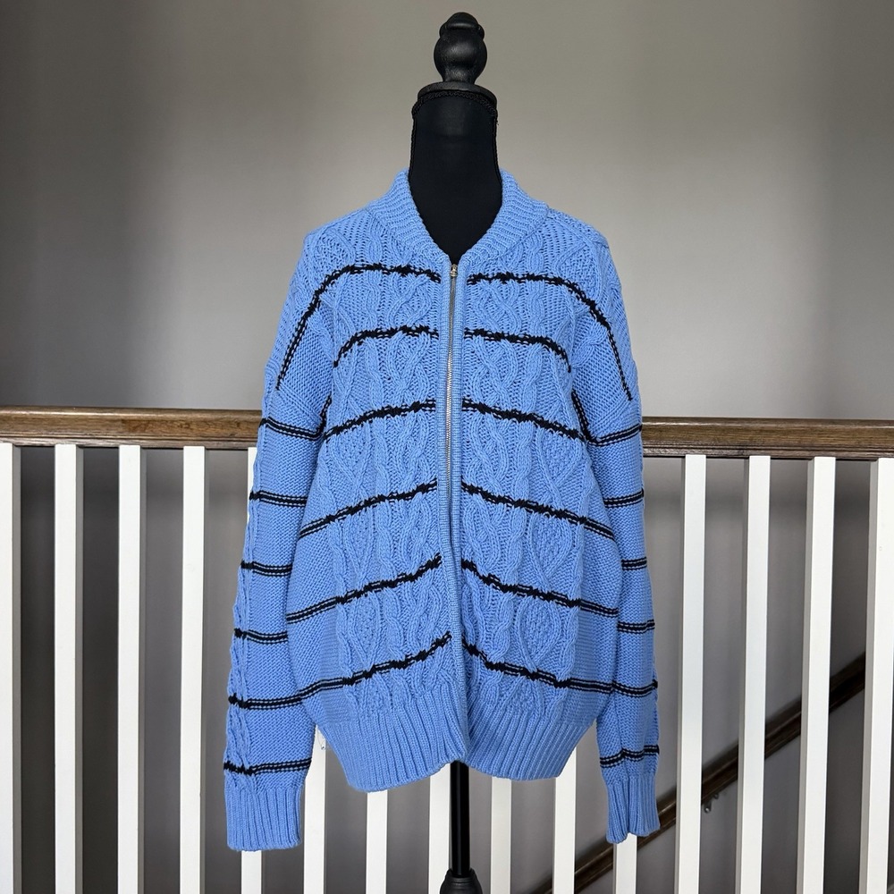 Talbots Chunky Fisherman Cardigan Sweater XL Blue Academia Coastal Prep Cottage